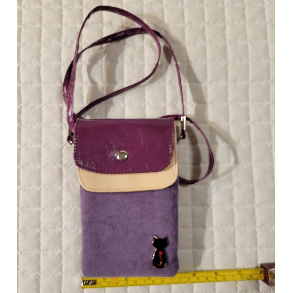Animob Purple Beige Cat Kitten Crossbody Cellā Phone Passport Travel Wallet Cute